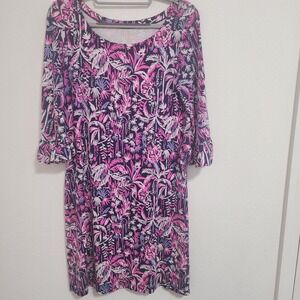 Lilly Pulitzer Dress Pink‎ Palm Print Ruffle Sleeve Shift Dress small